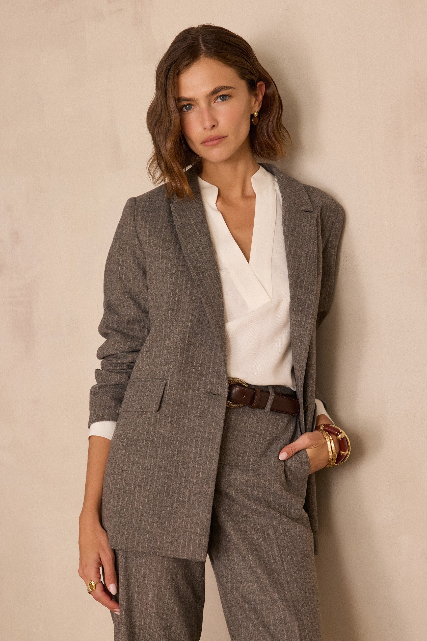 Nélia Striped Jacket - Light Taupe