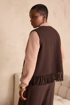 Paige Fringed Cardigan - Chocolate