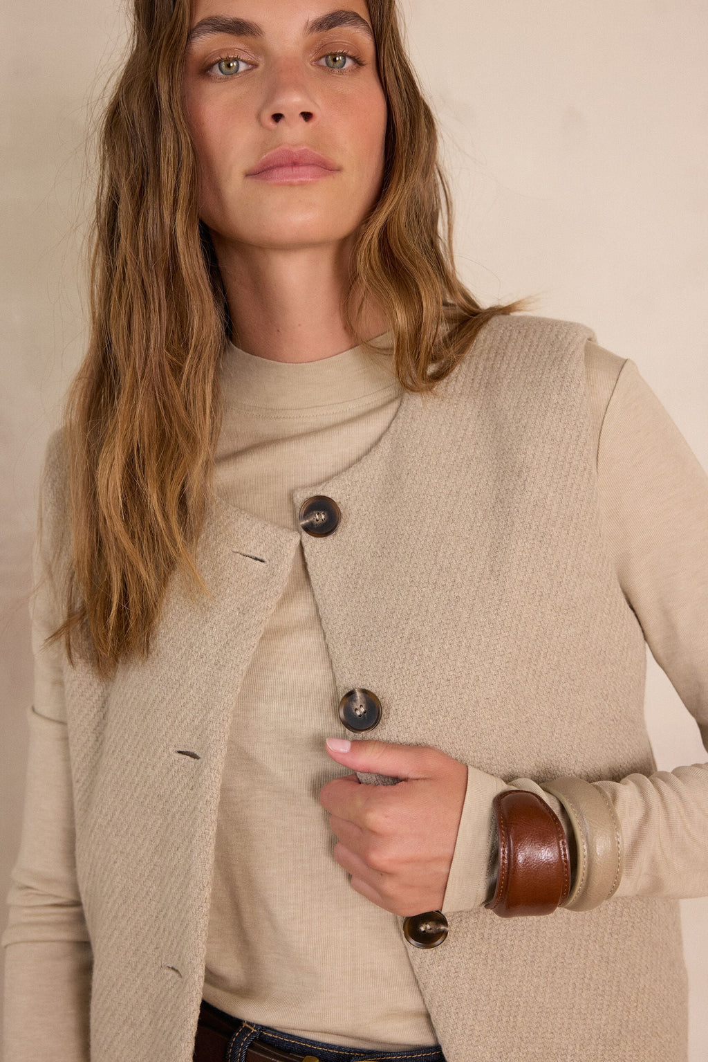 Gilet Paige Franges - Taupe Clair