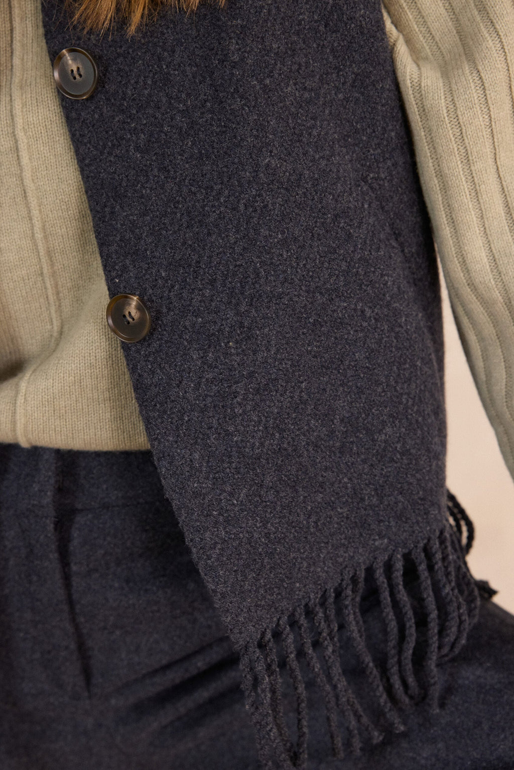 Paige Fringed Cardigan - Mouse Grey