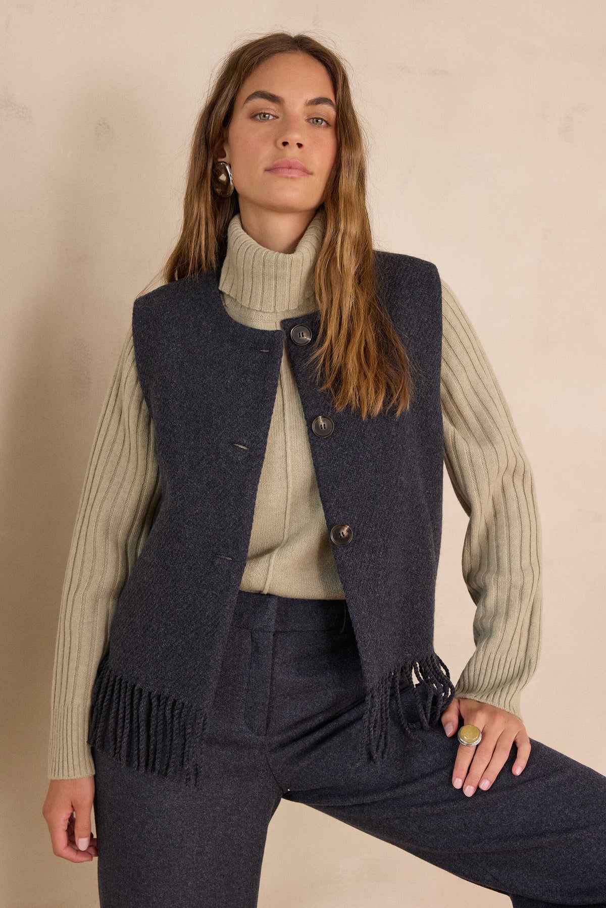 Paige Fringed Cardigan - Mouse Grey