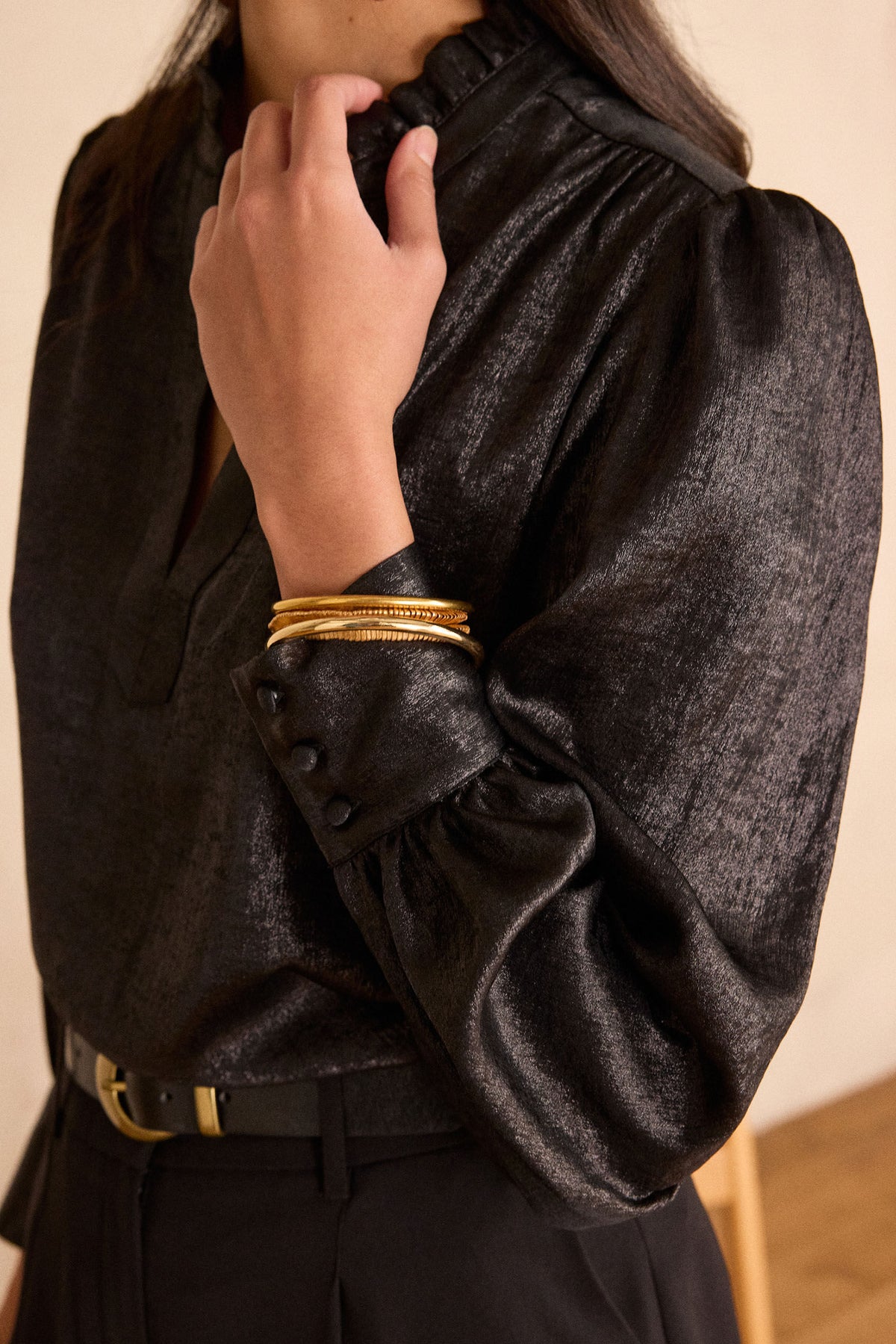 Beth Foil Blouse - Black