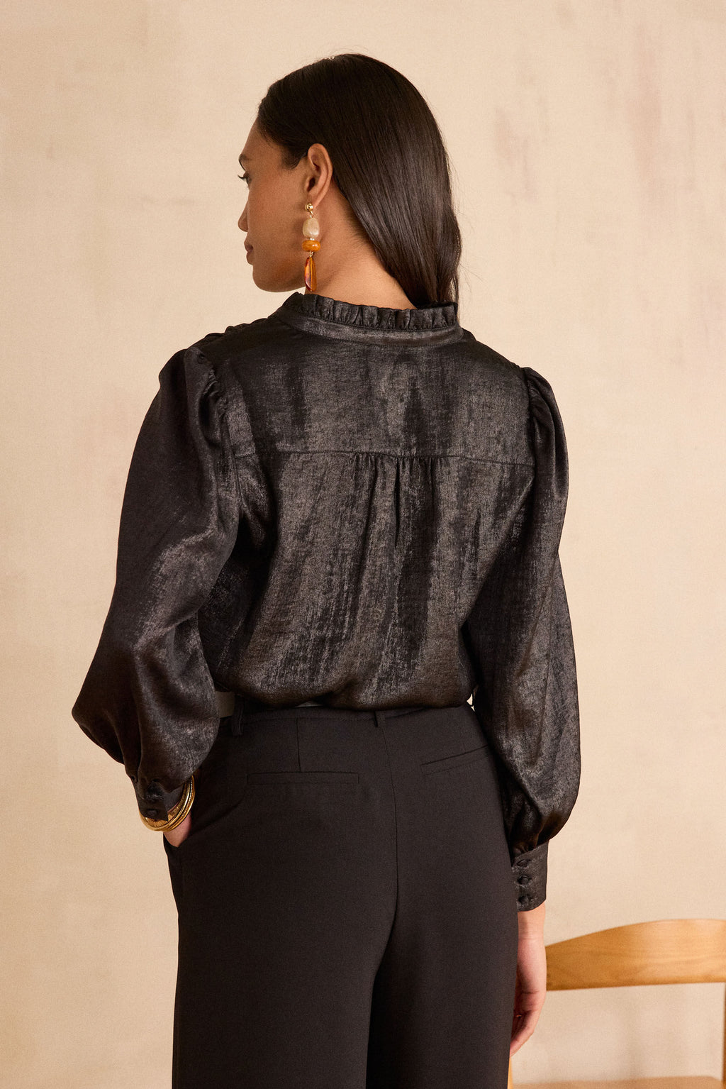 Beth Foil Blouse - Black