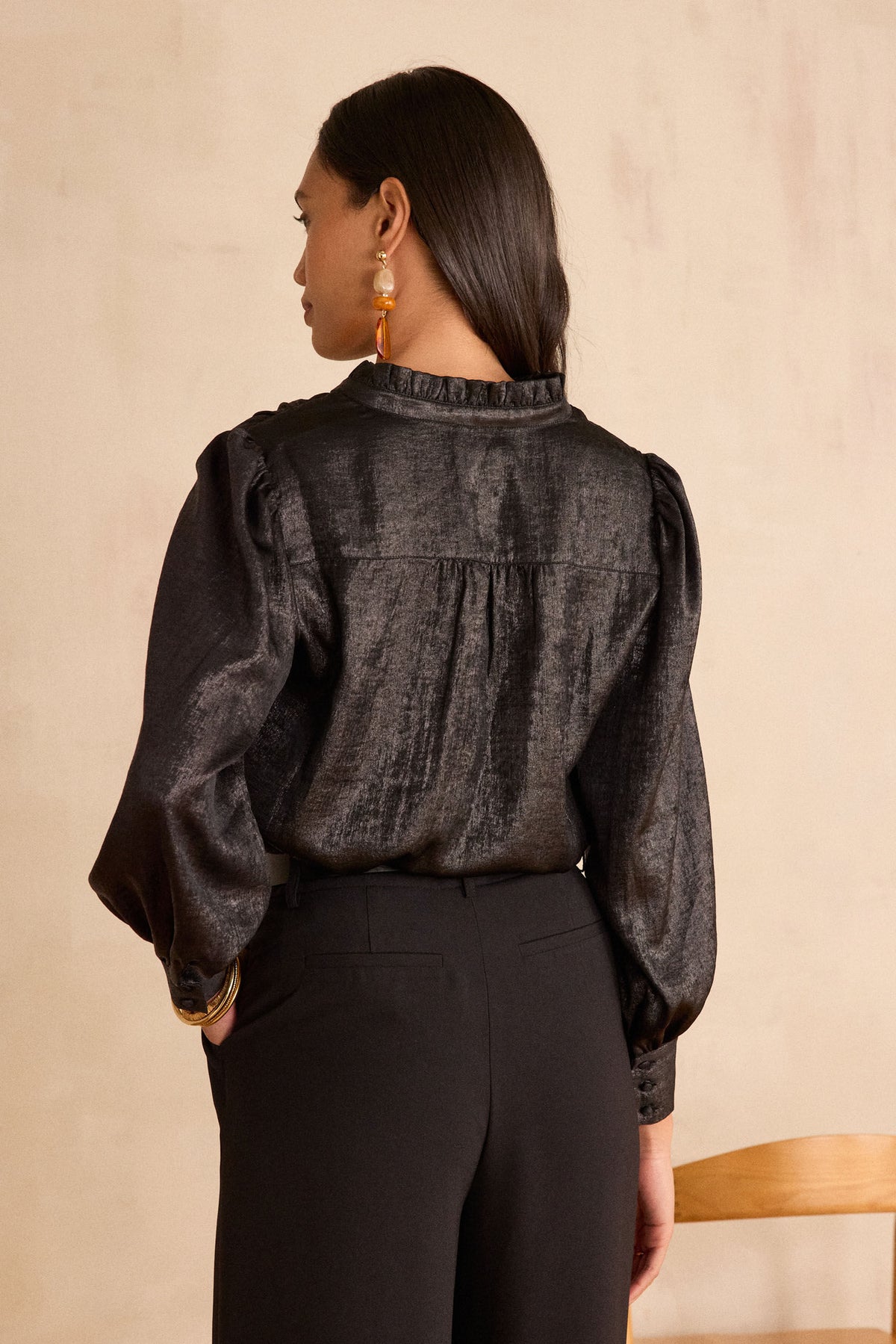 Beth Foil Blouse - Black