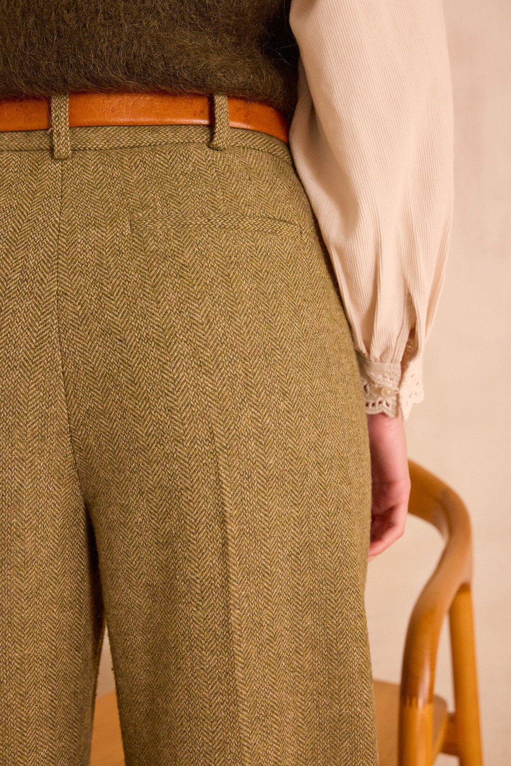 Maxence Herringbone Trousers - Olive