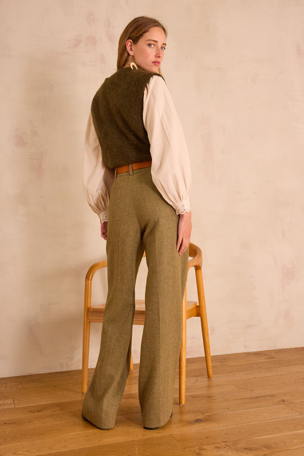 Maxence Herringbone Trousers - Olive