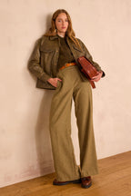 Maxence Herringbone Trousers - Olive