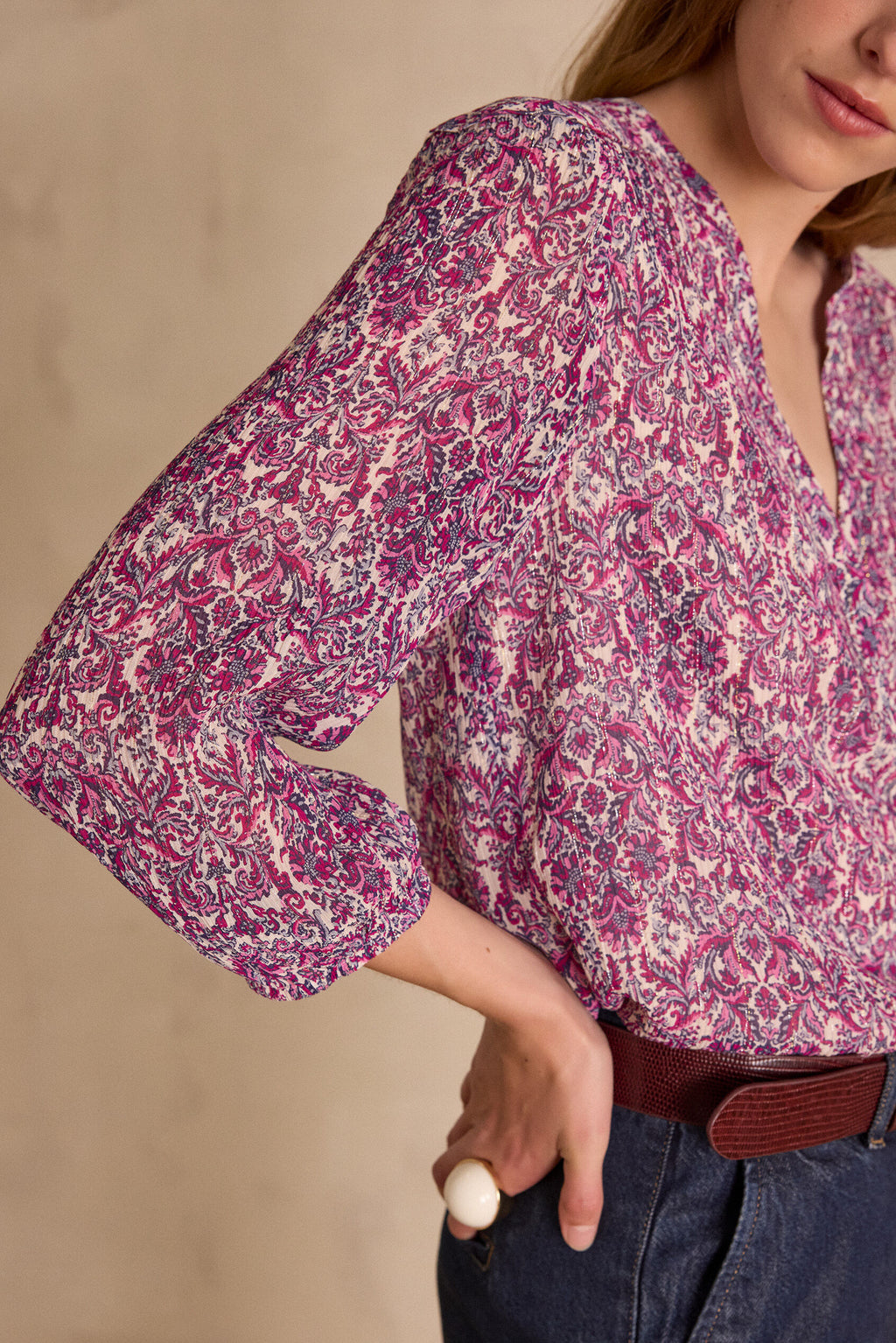 Brunette Printed Blouse - Dark Fuchsia