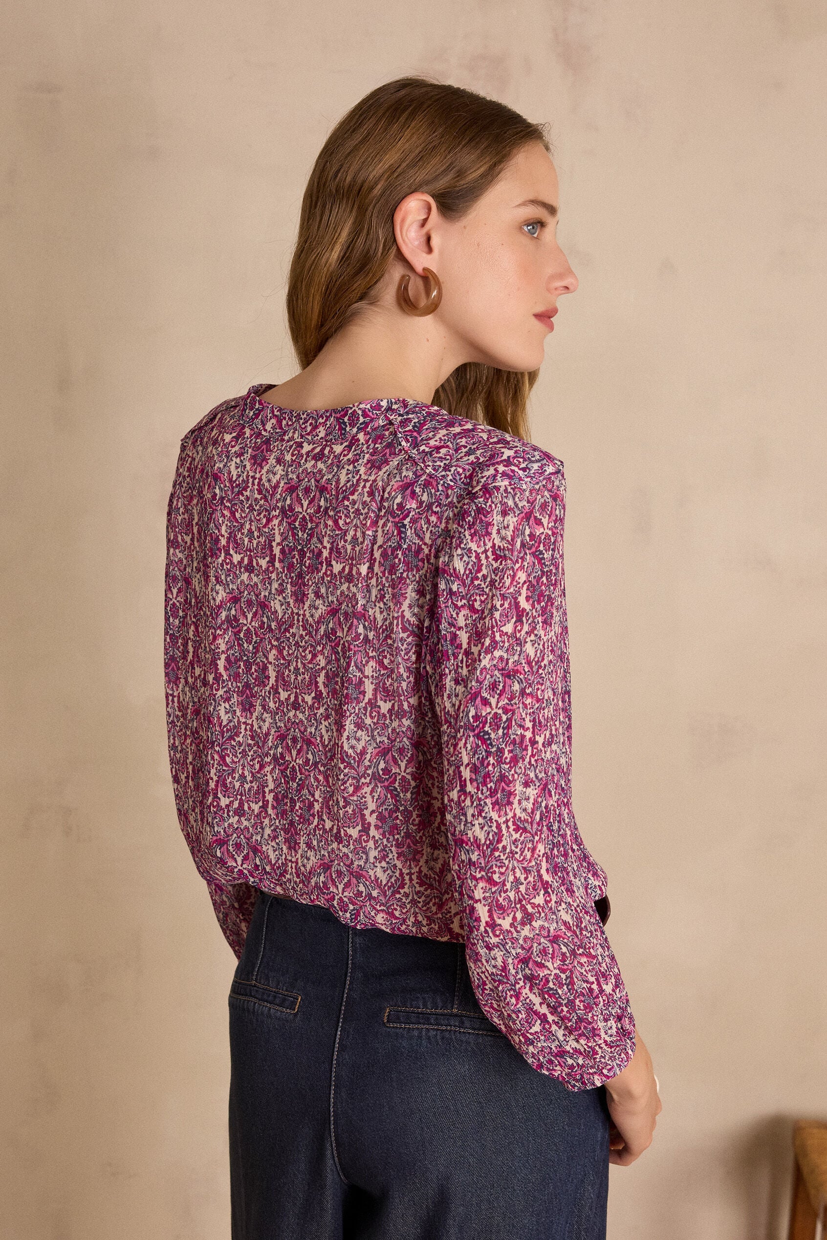 Brunette Printed Blouse - Dark Fuchsia