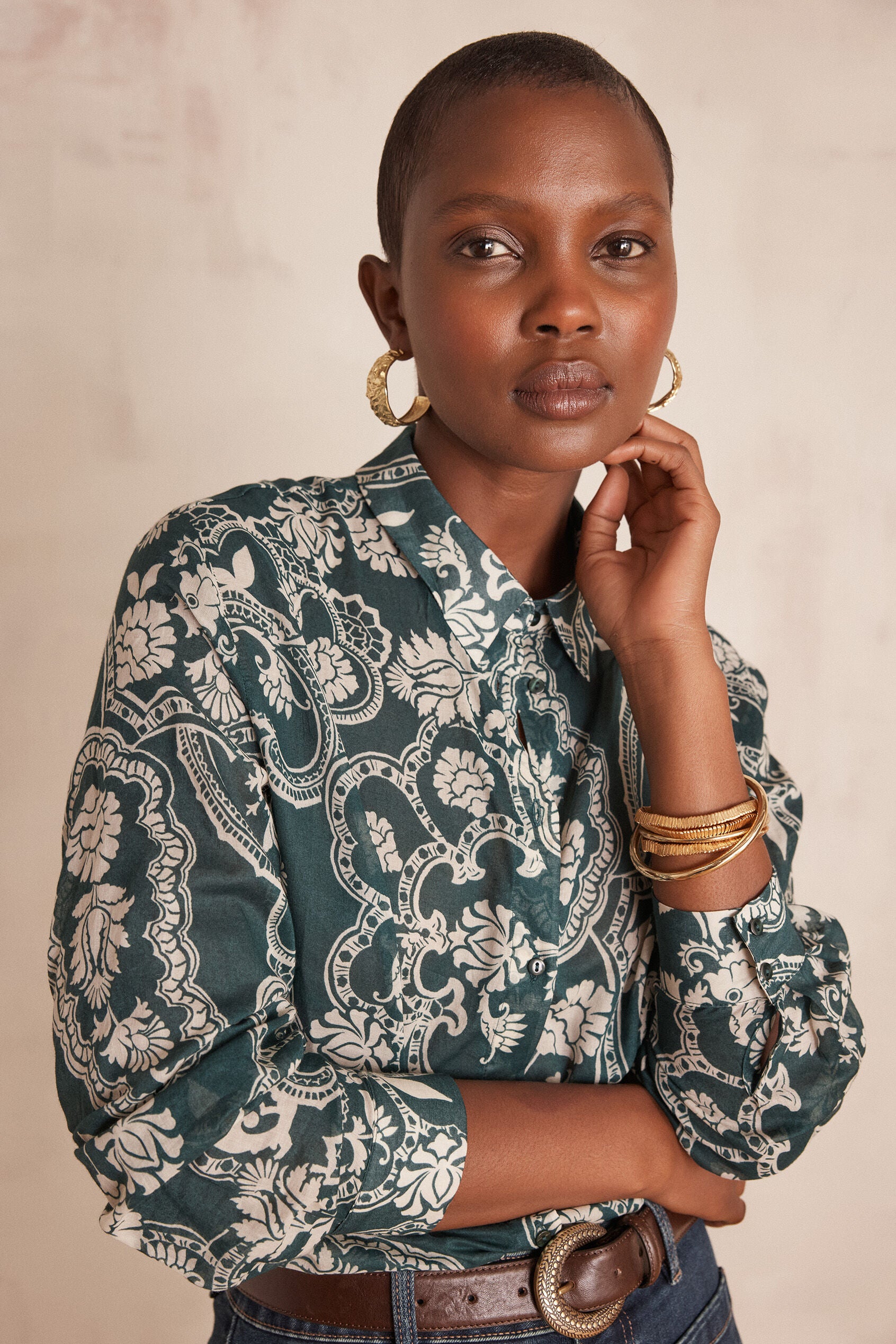 Colette Printed Blouse - English Green