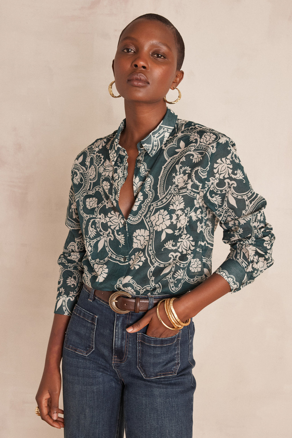 Colette Printed Blouse - English Green