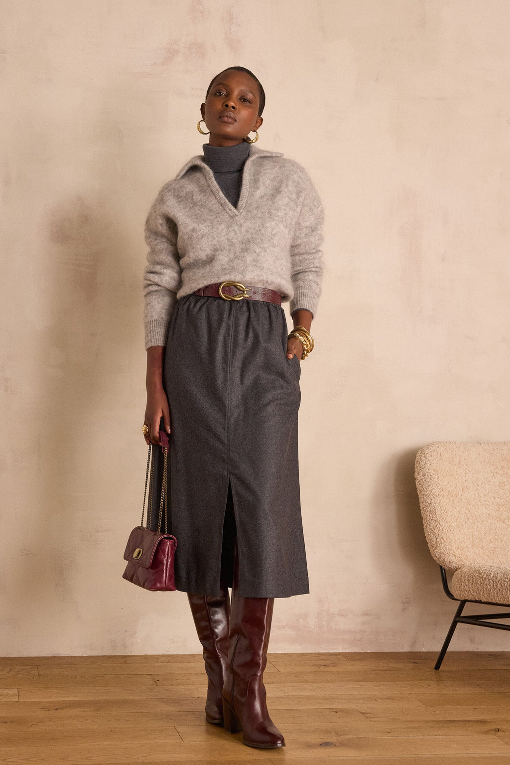Charlie Flowing Skirt - Anthracite