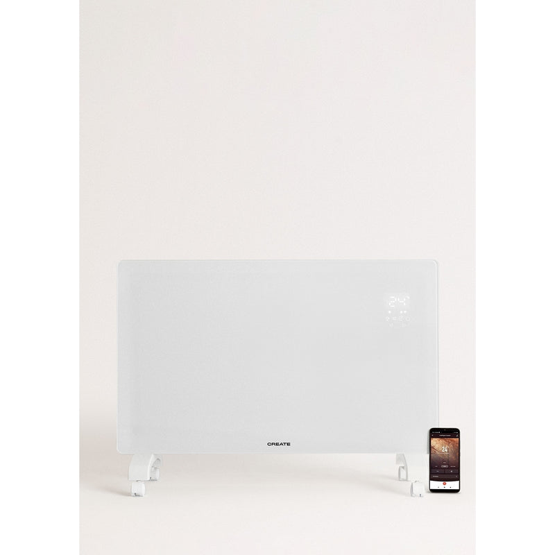 Warm Crystal 2000W - Convector Eléctrico de Vidrio Wifi con Ruedas - Blanco