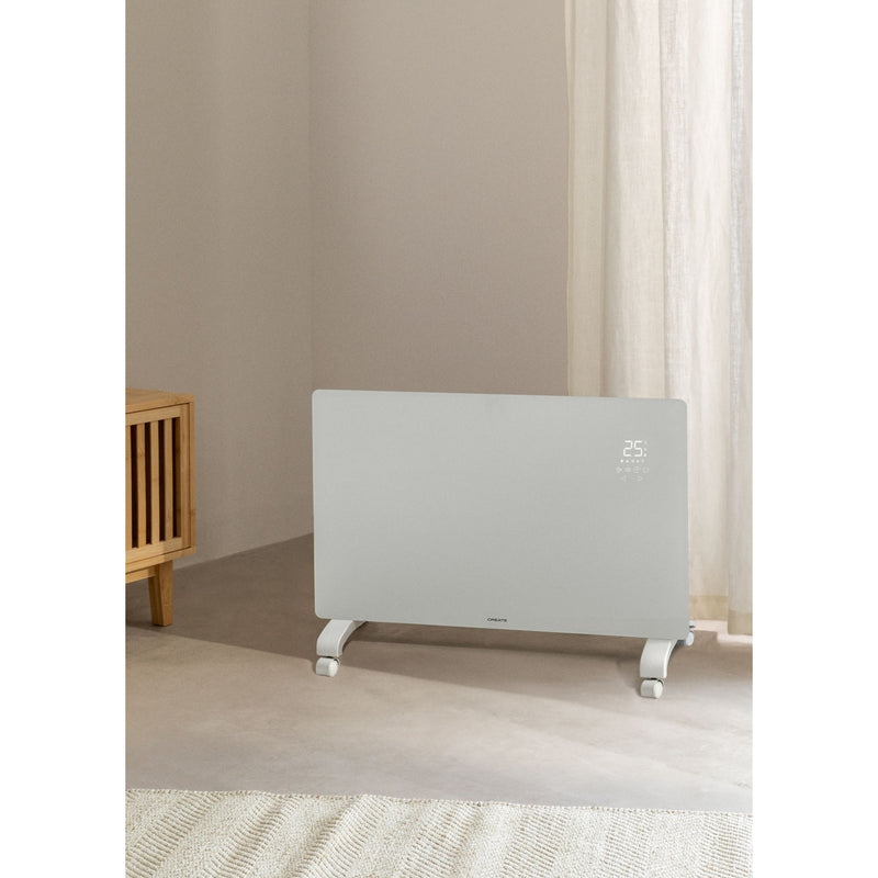 Warm Crystal 2000W - Convector Eléctrico de Vidrio Wifi con Ruedas - Blanco