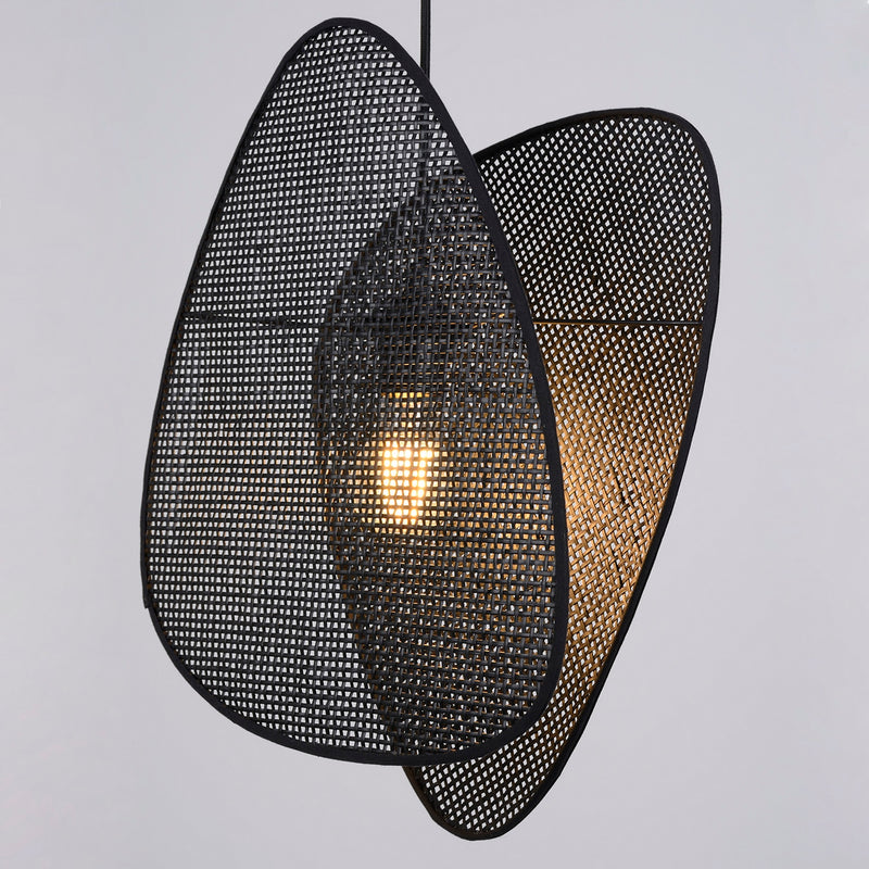 Grande Suspension Screen - Rotin Et Métal - Noir