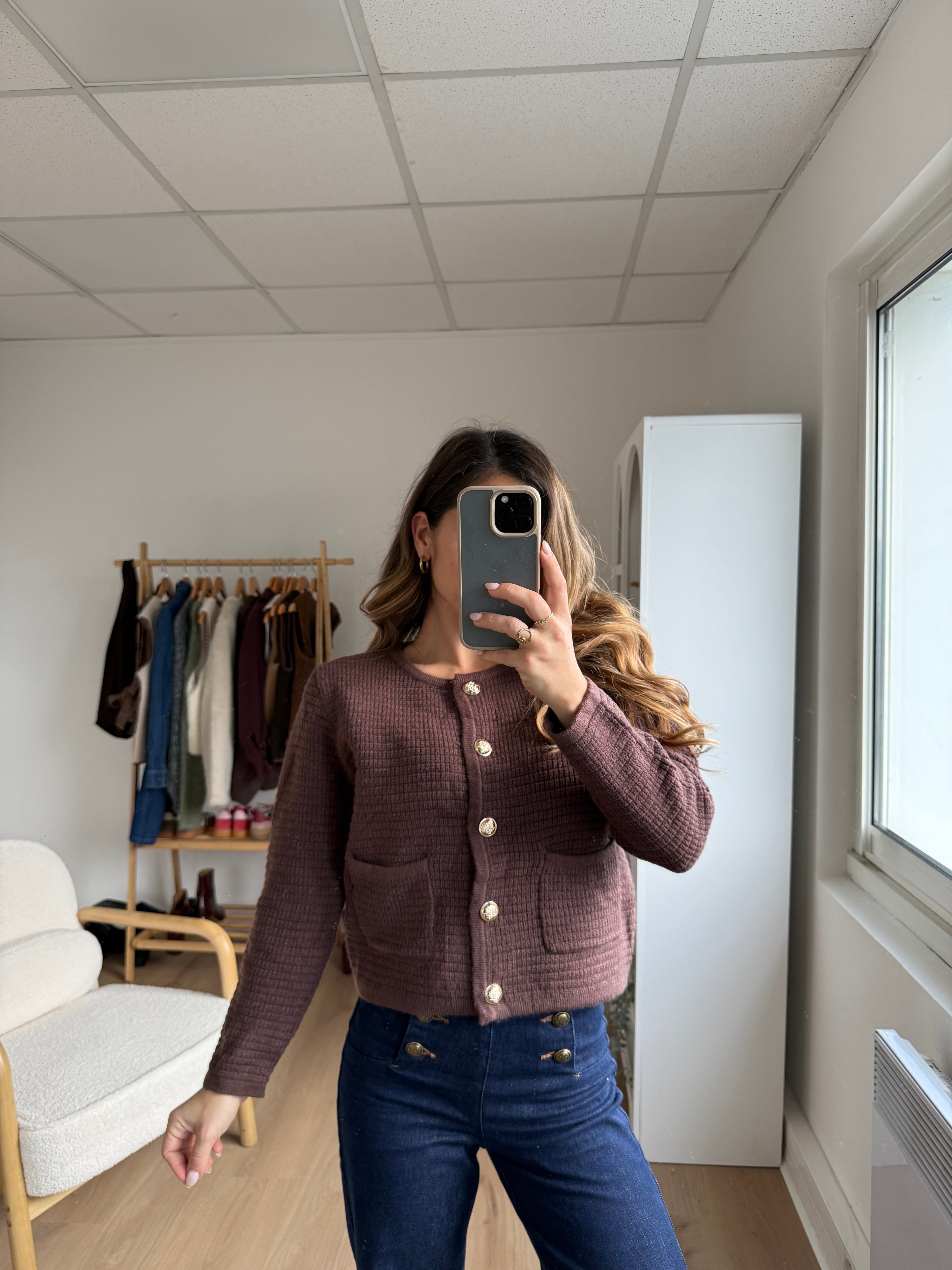 Giulia Chunky Knit Cardigan Chocolate