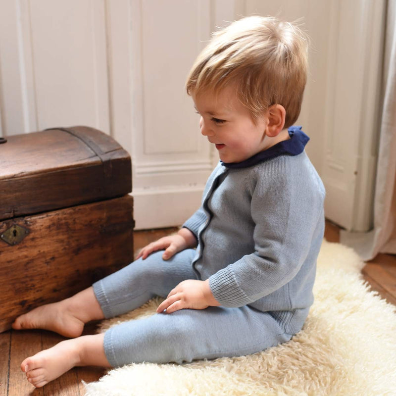 Pantalon Léandre Tricot Bleu Chiné 100% Laine - Bébé