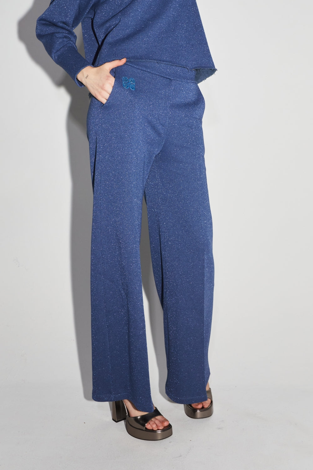 Le Pantalon Neil En Jersey Lurex Bleu