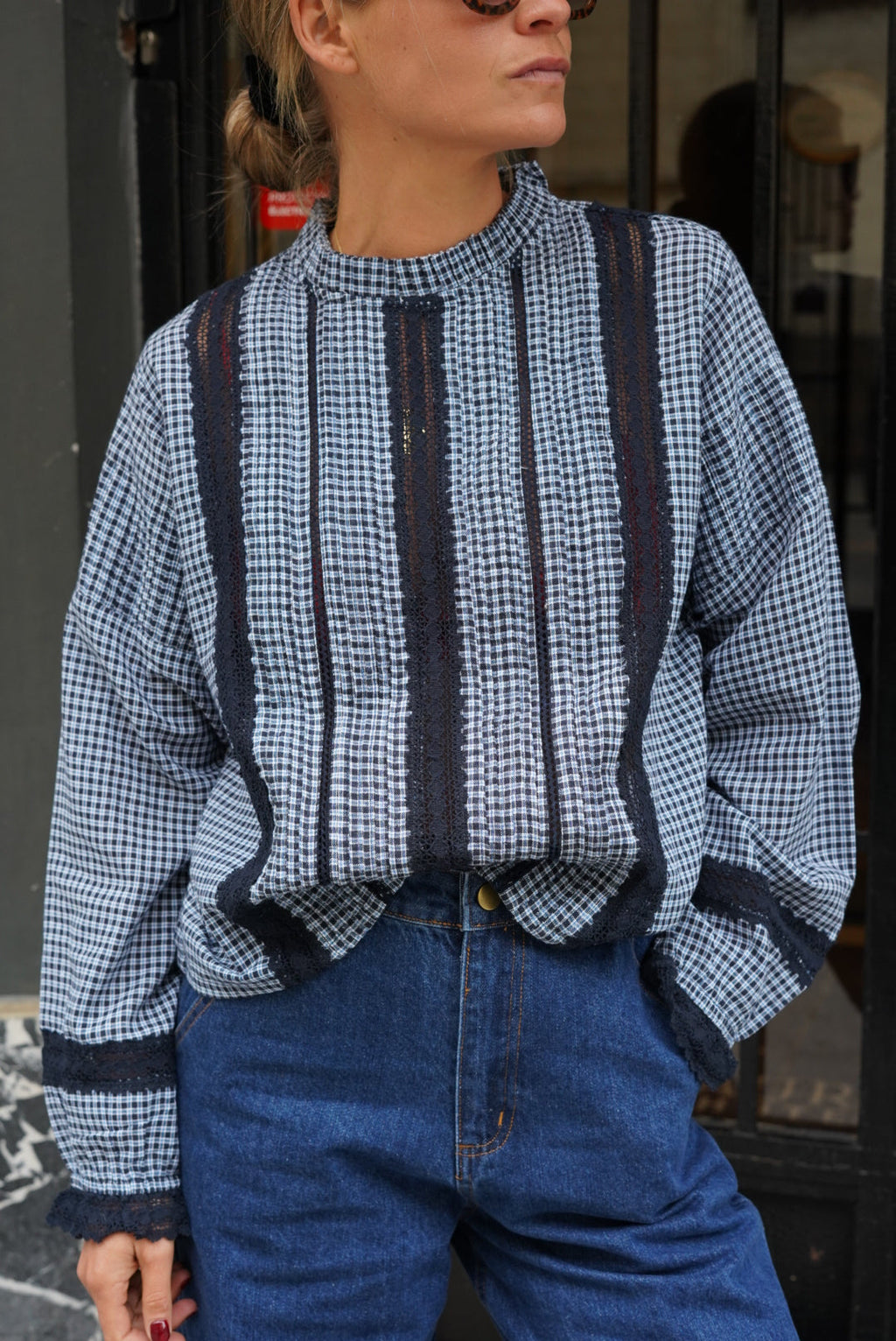 Margaux Navy Check Blouse