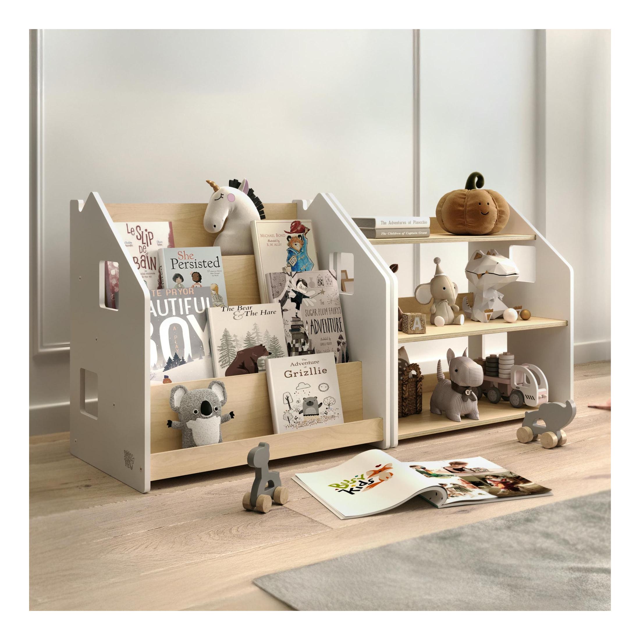 Bibliothèque & Étagère À Jouets Duo – Blanc & Gris