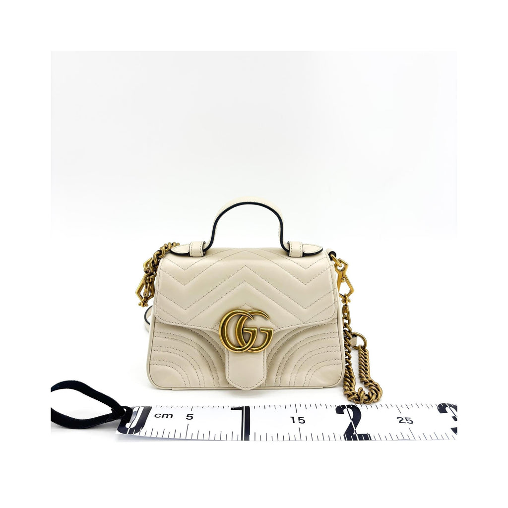 Sac À Main Gucci Gg Marmont Top Handle Flap Small Cuir - Blanc