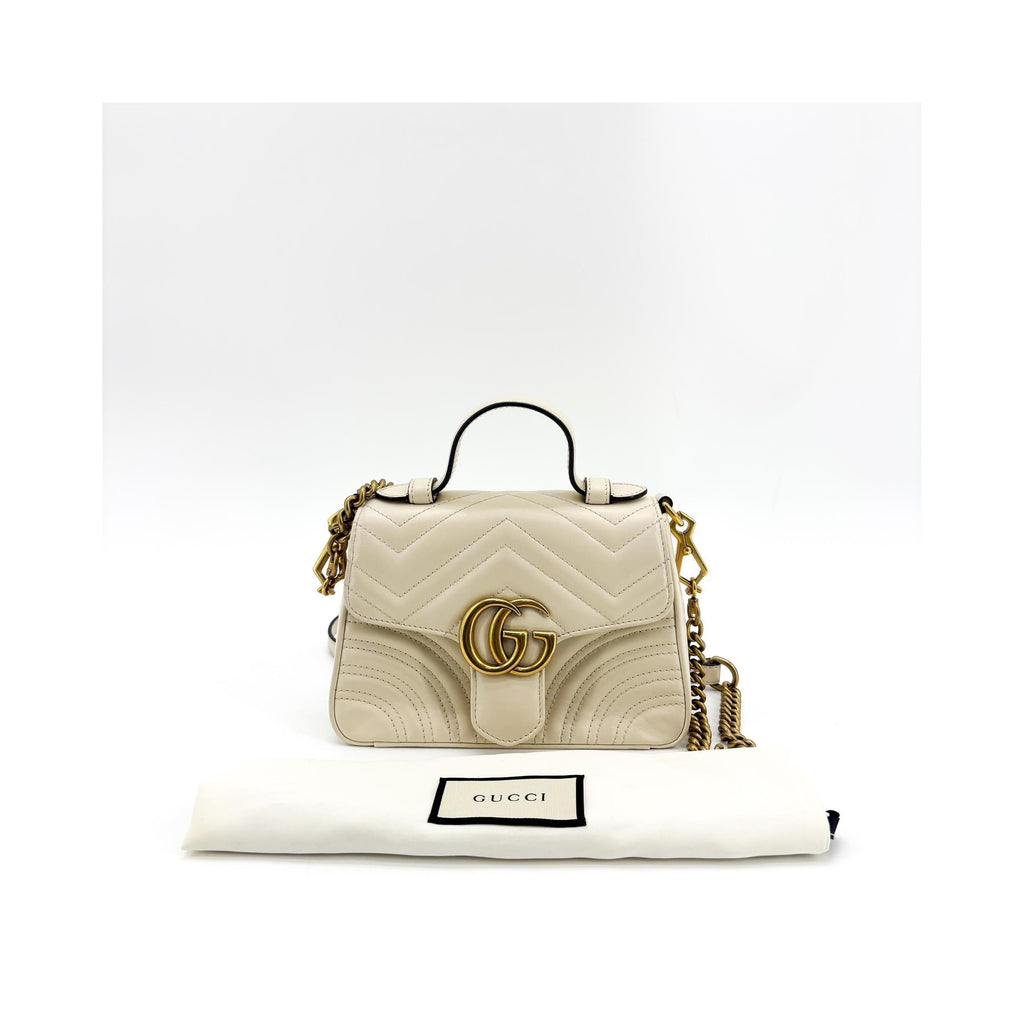 Sac À Main Gucci Gg Marmont Top Handle Flap Small Cuir - Blanc
