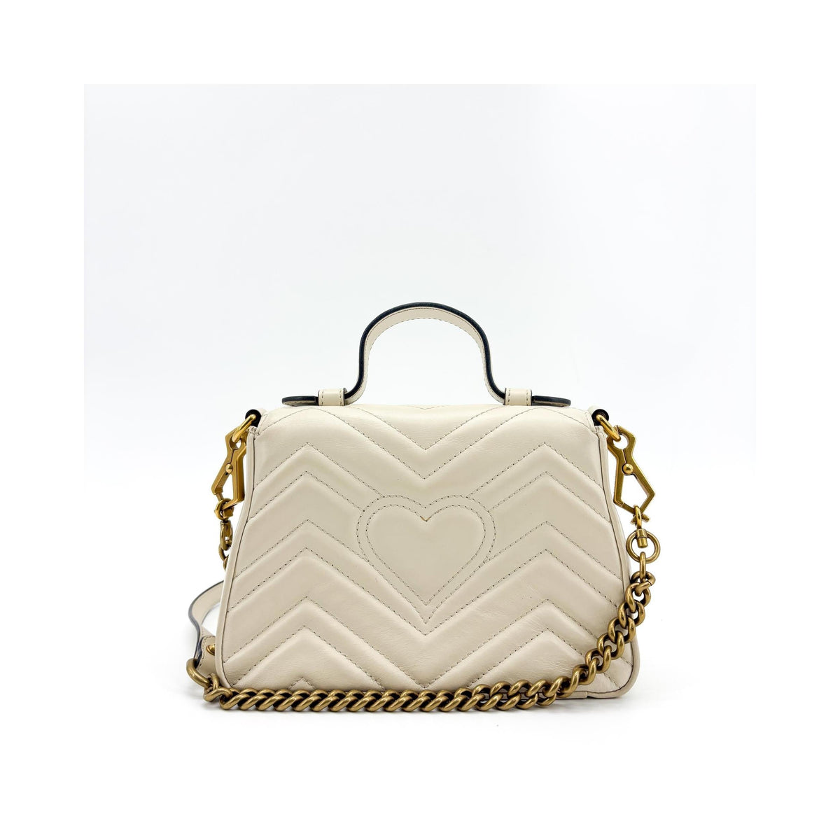 Sac À Main Gucci Gg Marmont Top Handle Flap Small Cuir - Blanc
