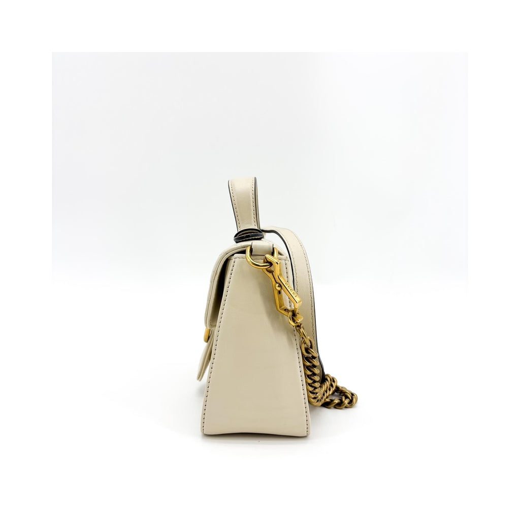Sac À Main Gucci Gg Marmont Top Handle Flap Small Cuir - Blanc