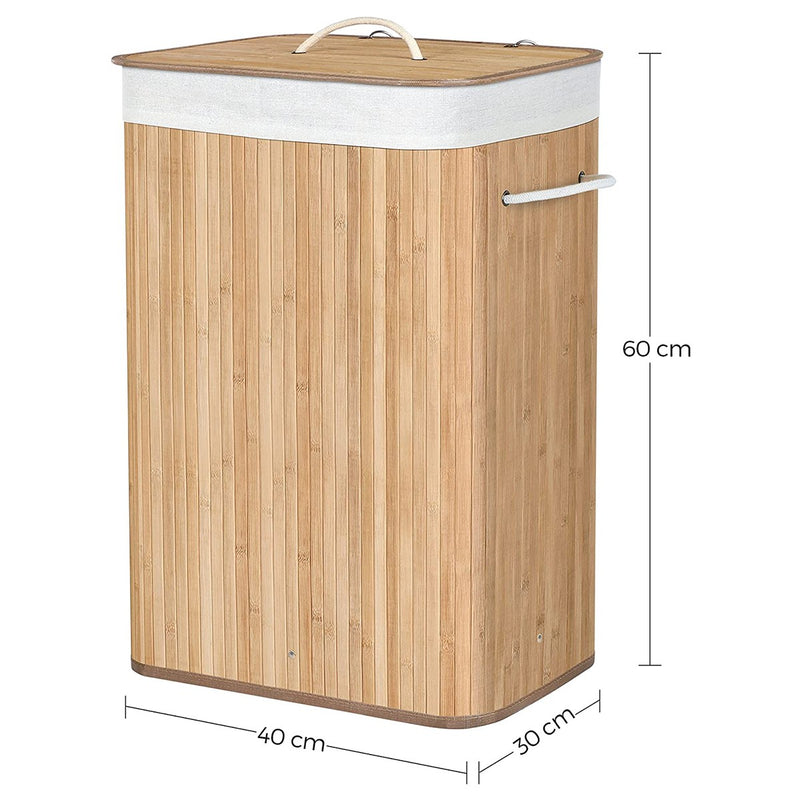 Panier À Linge Pliable En Bambou Avec 3 Poignées