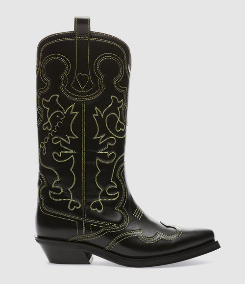 Ganni - Bottes Western Santiag Brodées Noir - Femme
