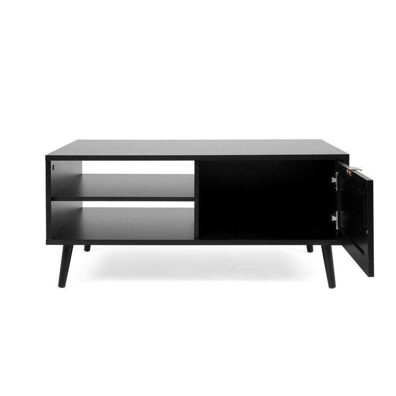 Table Basse 1 Porte 2 Niches Impression Cannage - Villa - Noir