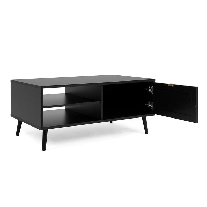 Table Basse 1 Porte 2 Niches Impression Cannage - Villa - Noir