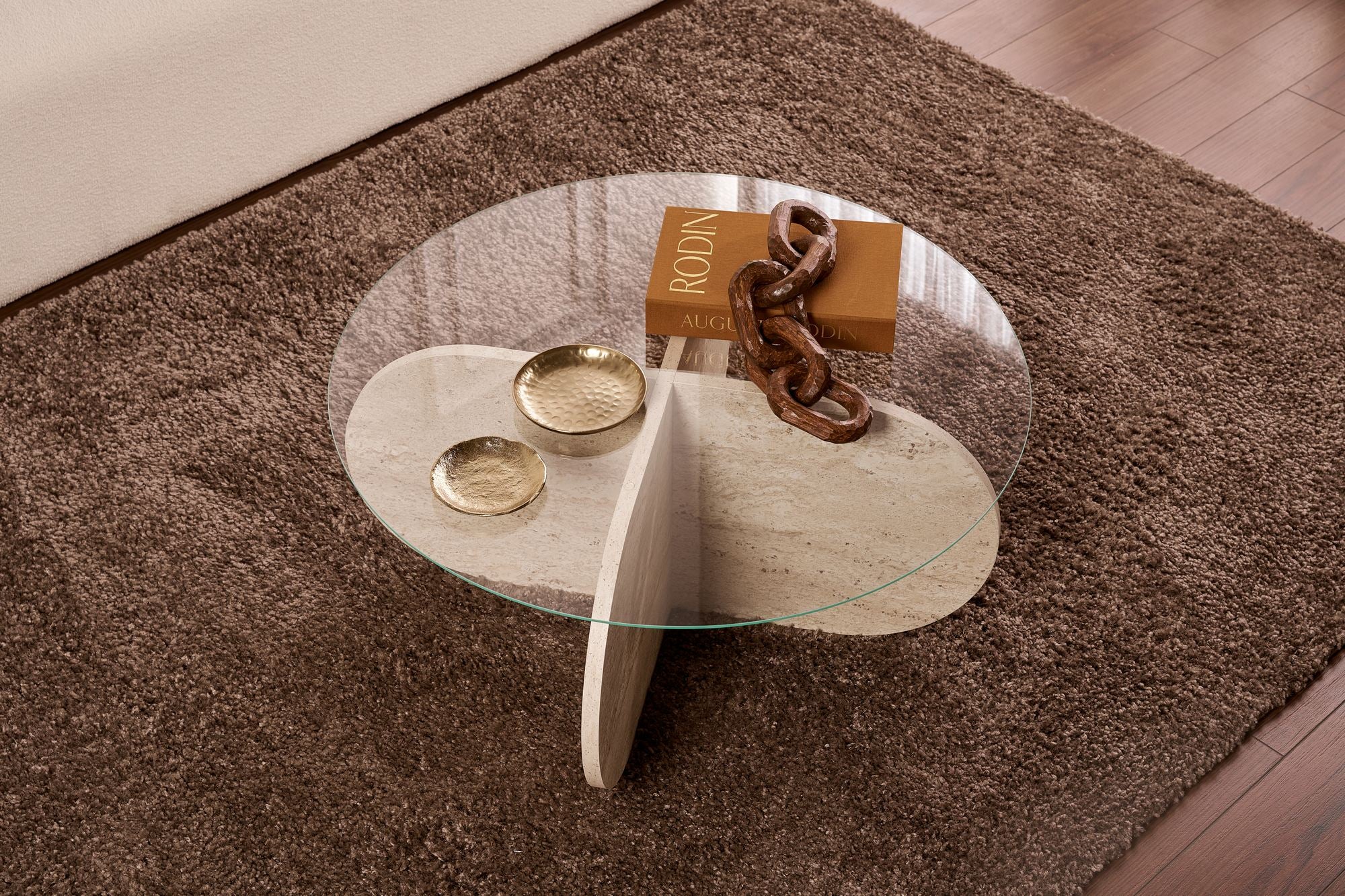 Aeris - Coffee Table - Travertine/Transparent