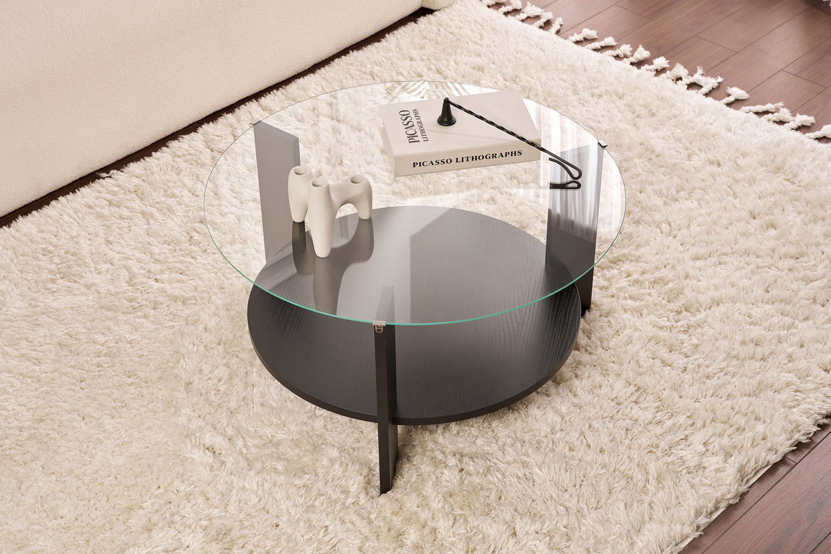 Clara - Coffee Table - Black Wood/Clear