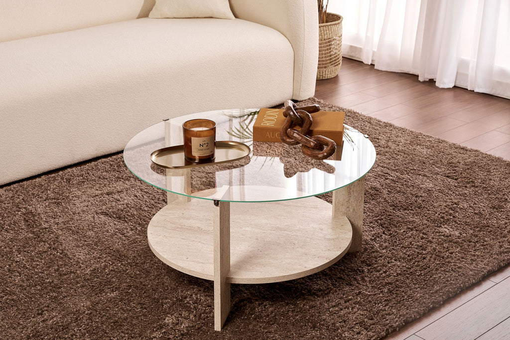 Clara - Coffee Table - Travertine/Transparent