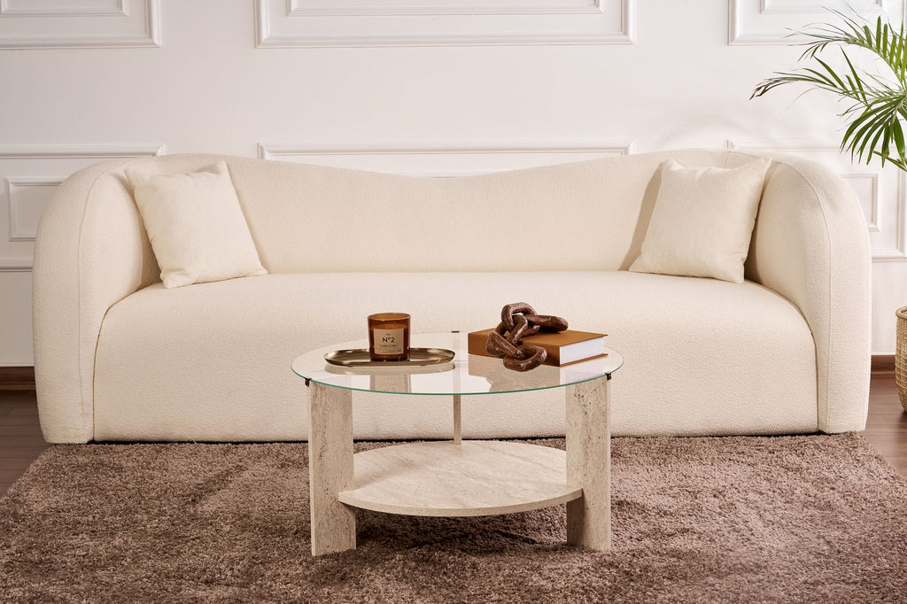 Clara - Coffee Table - Travertine/Transparent
