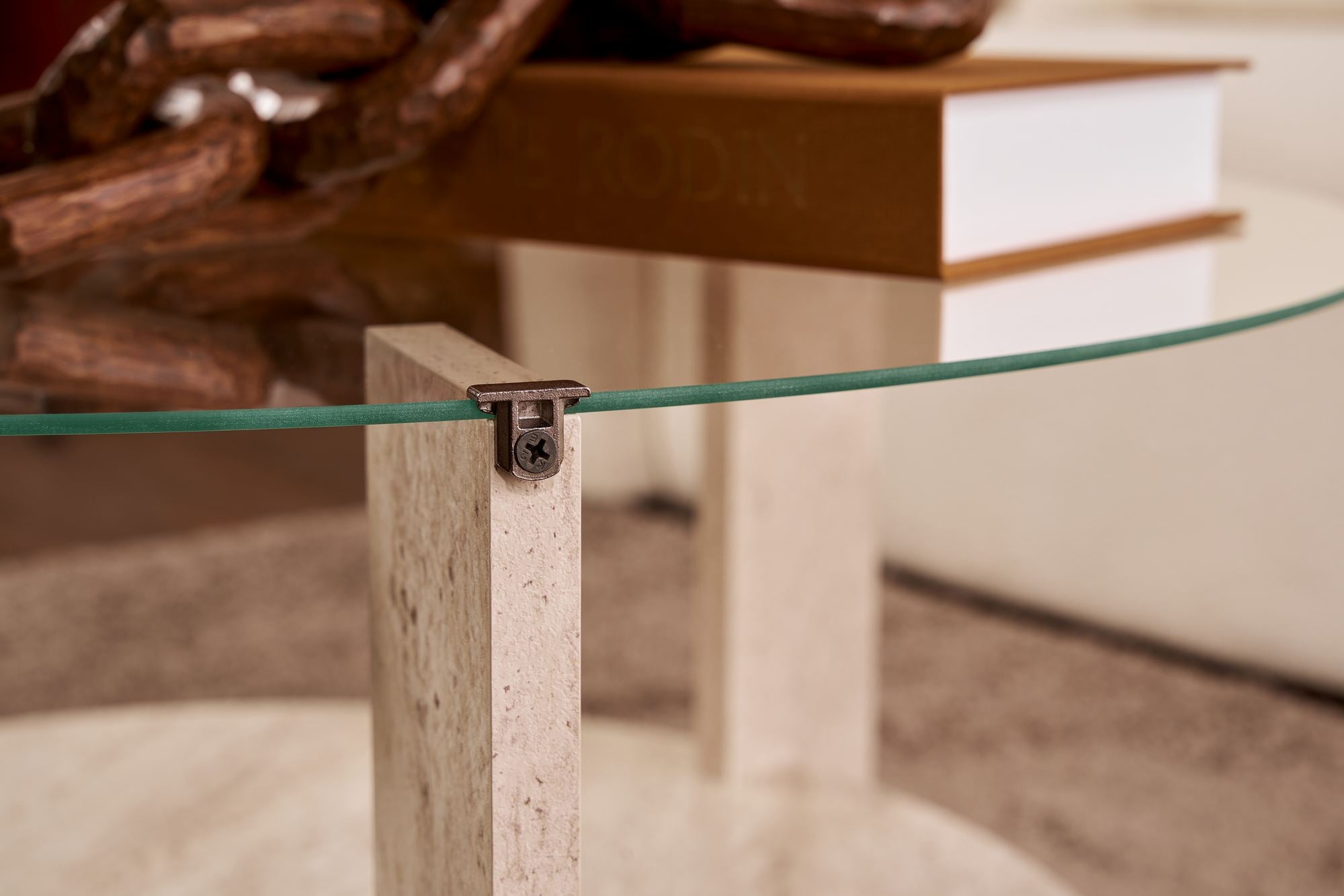 Clara - Coffee Table - Travertine/Transparent