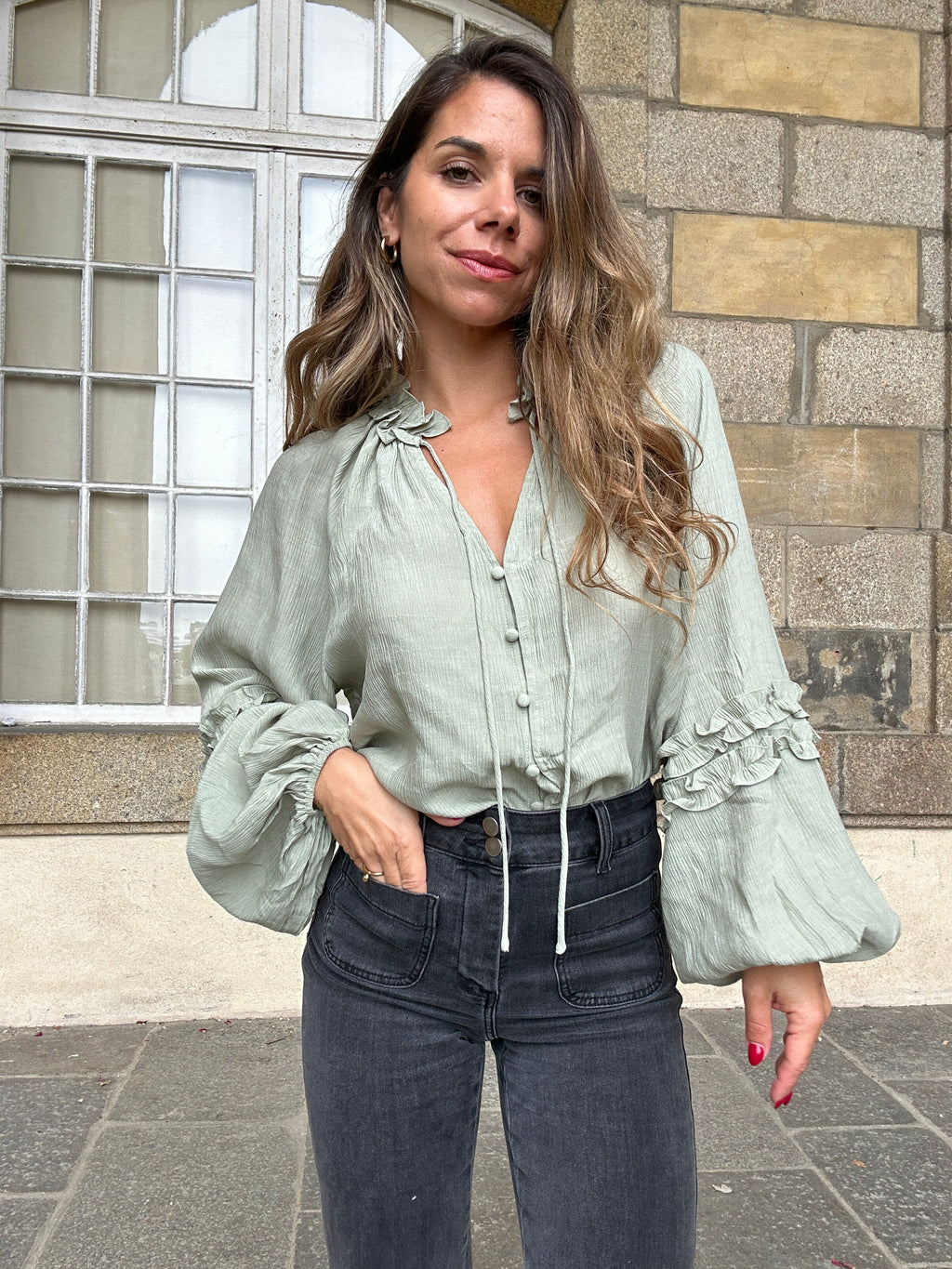 Blouse Esmée À Volants Vert Menthe