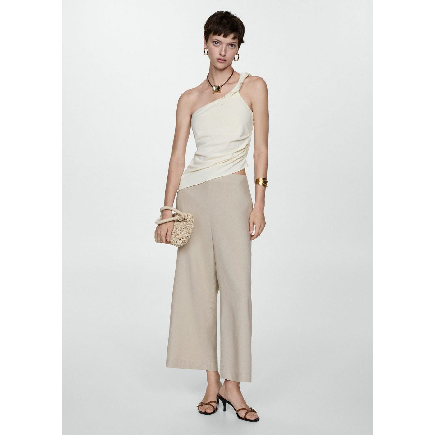 Pantalón Wideleg Lino - Beige