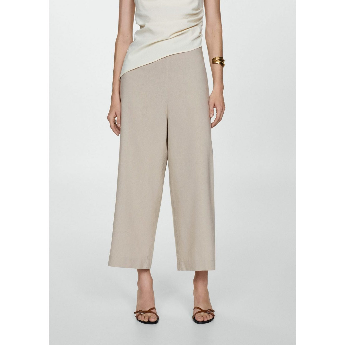 Pantalón Wideleg Lino - Beige