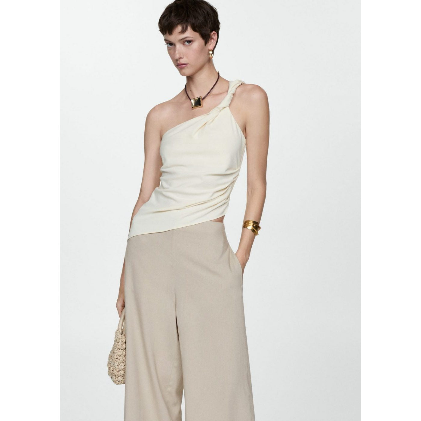 Pantalón Wideleg Lino - Beige