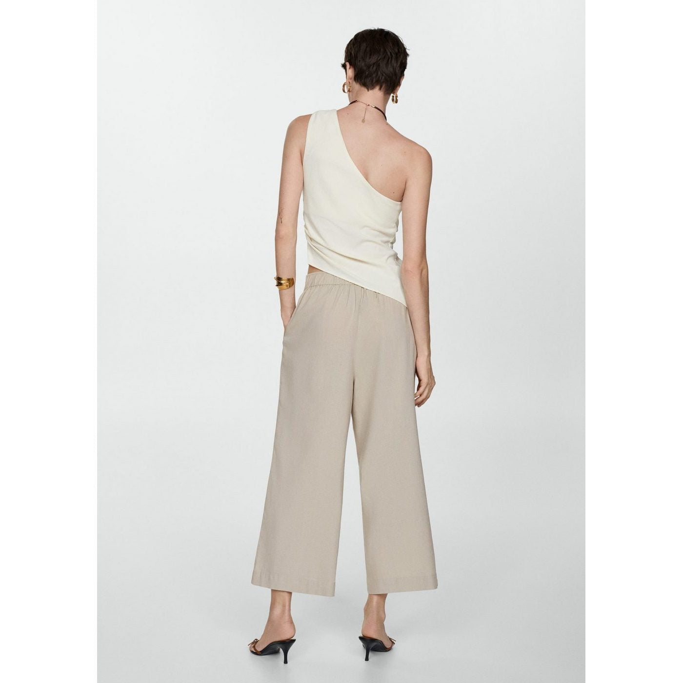 Pantalón Wideleg Lino - Beige