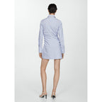 Striped Zip Shirt Dress - Sky Blue
