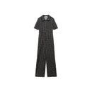 Short Sleeve Tweed Jumpsuit - Black
