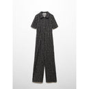 Short Sleeve Tweed Jumpsuit - Black