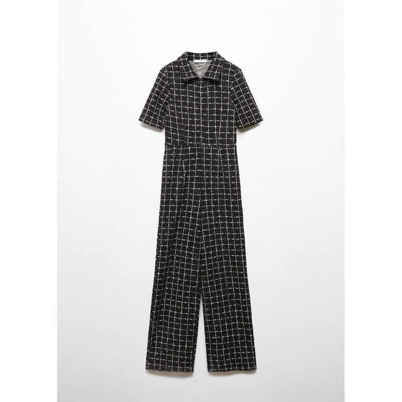 Short Sleeve Tweed Jumpsuit - Black