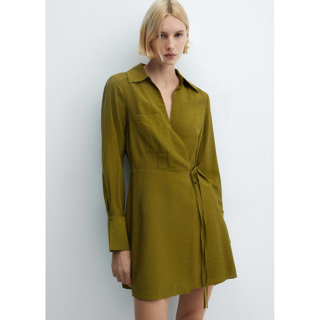 Vestido Cruzado Con Lazo - Caqui