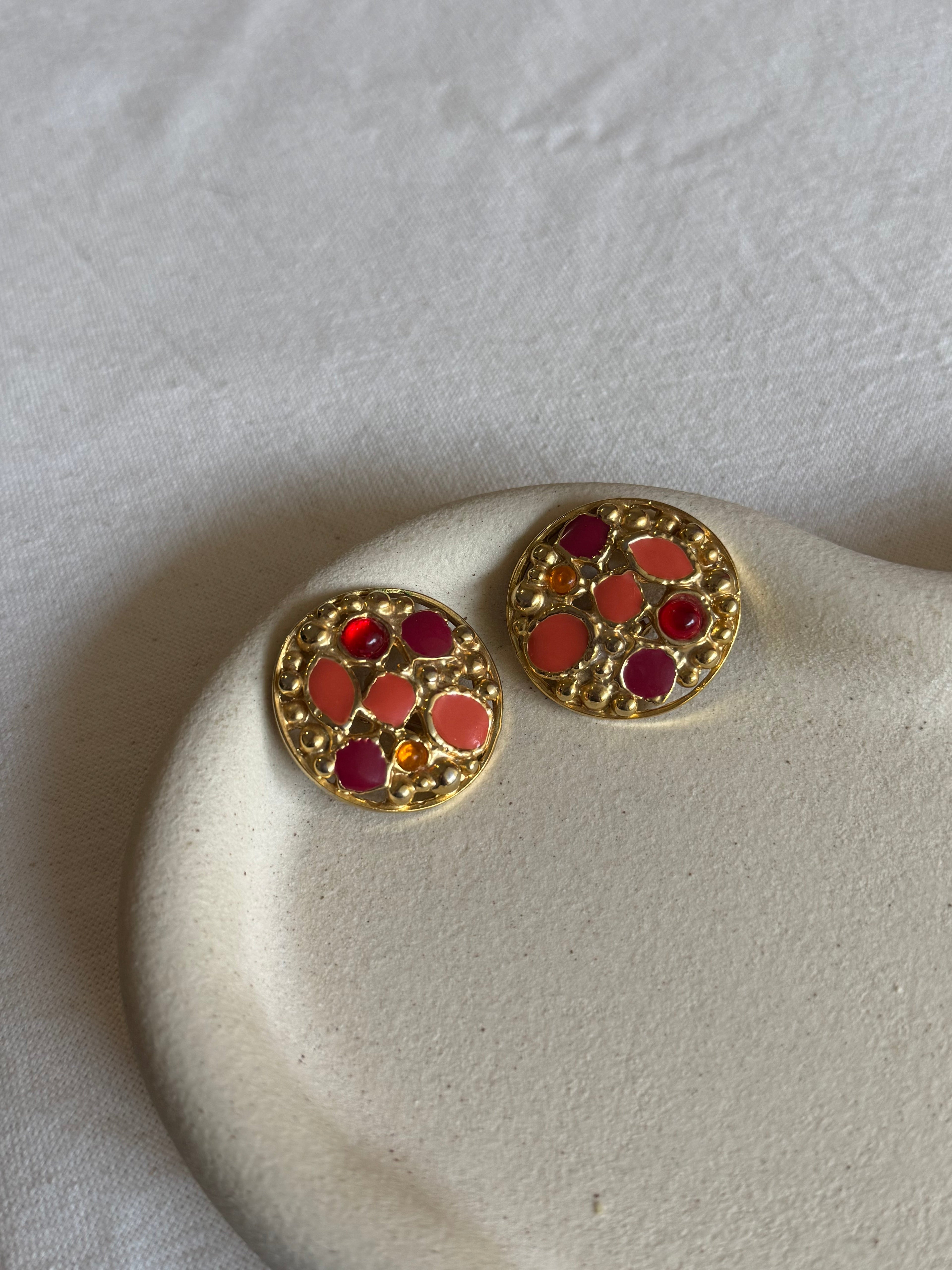 Vintage Earrings - Multicoloured Orange and Pink