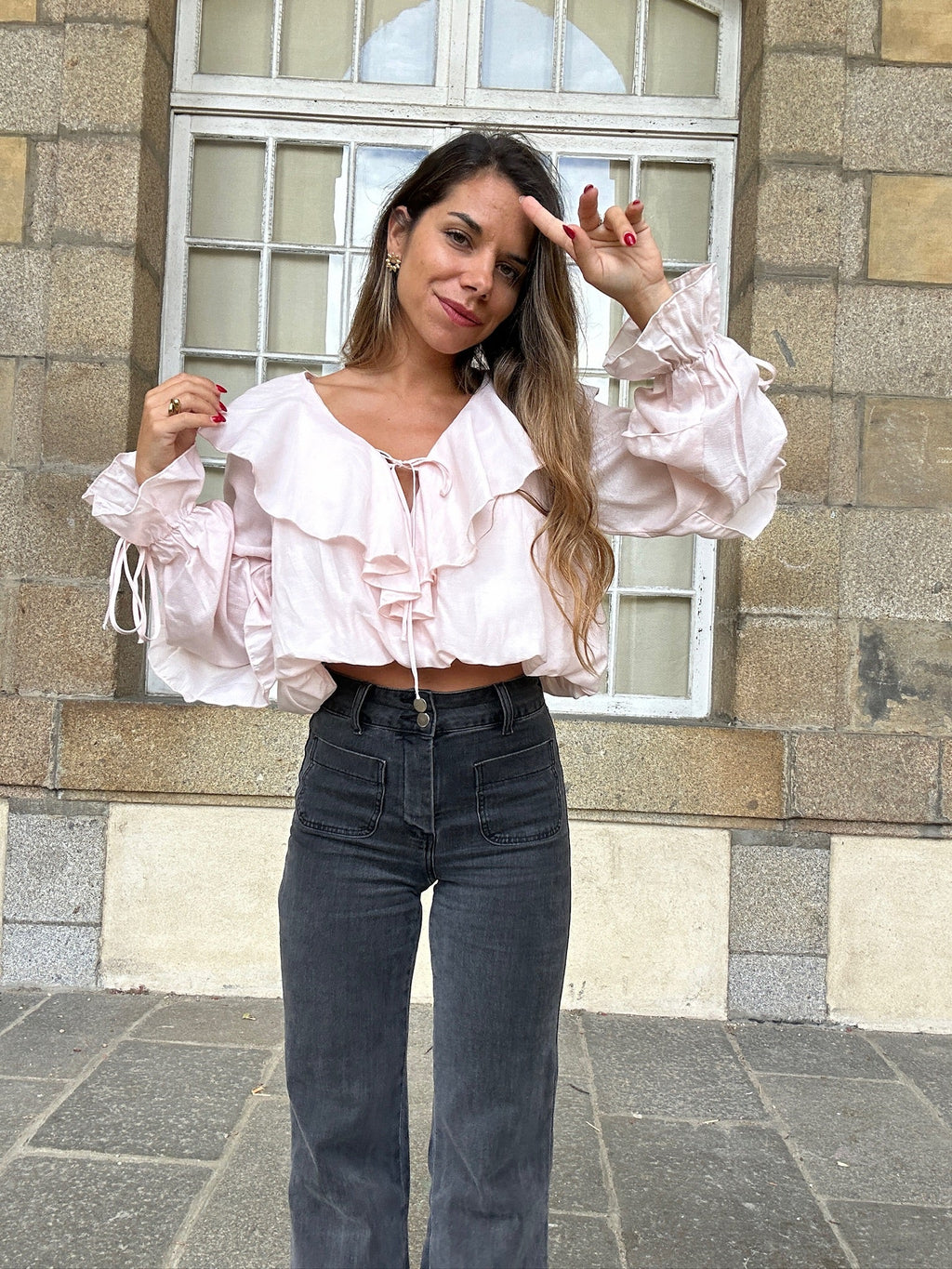 Blusa Iris rosa pálido