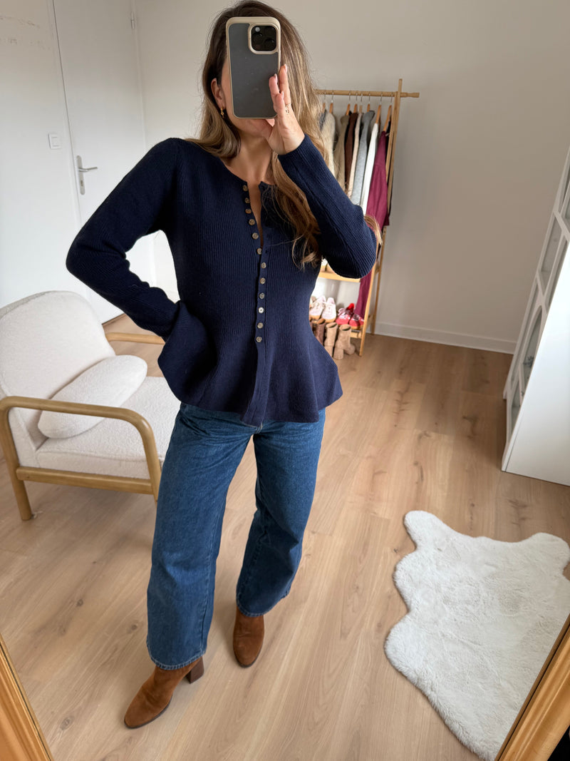 Pull Fin Péplum Albane Bleu Marine